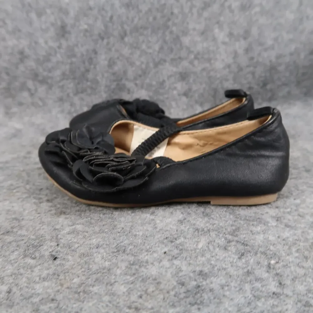 Old Navy Shoes Baby Girls 5 Mary Jane Flats Flower Black Slip On Closed Toe